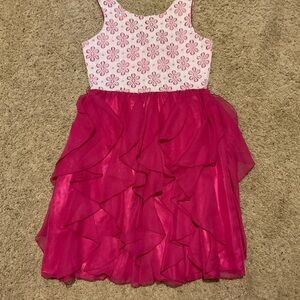 Emily West Pink and White Floral Ruffle Dress